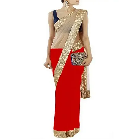 Trendy Georgette Solid Lace Border Bollywood Sarees