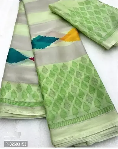 Elegant Green Chiffon Printed Saree With Blouse Piece For Women