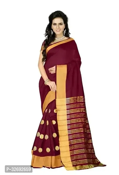 Elegant Maroon Cotton Silk Self Pattern Saree With Blouse Piece For Women-thumb0