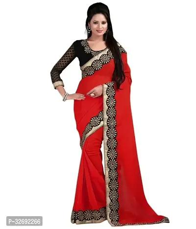 Elegant Red Georgette Embroidered Saree With Blouse Piece For Women