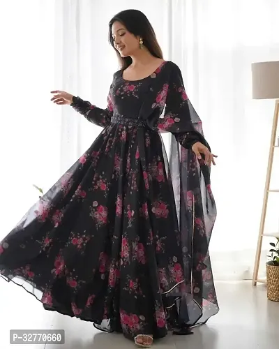 Stunning Georgette Printed Gown with Dupatta Set For Women-thumb2