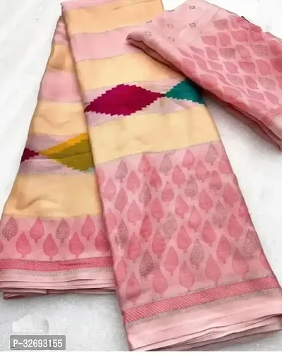 Elegant Peach Chiffon Printed Saree With Blouse Piece For Women