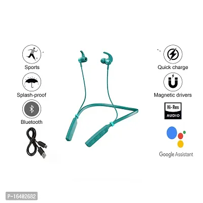 Bluetooth Neckband with Smart Magnetic Buds Upto 40 Hours Playback Long Battery Life  Extra Bass (Green)