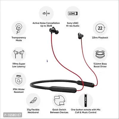 One Plus 50 Hrs Battery Backup Bluetooth Neckband With Mic And Extra Bass Red-thumb0