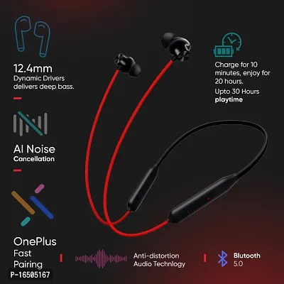 One Plus 50 Hrs Battery Backup Bluetooth Neckband With Mic And Extra Bass Red-thumb4