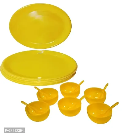 Serving Industries Small Round  Plate 18 Pieces Plastic Microwave Safe Dinner Plates  Bowl Set Dining Serving Katori Bowls for Noodles, Pasta, Salad and Snacks