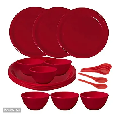 Ani** 18 Pcs Colour  full Plastic Dinner set /6 plate/6 bowl /6spoon microwave safe Round Full Plate  Bowl Set