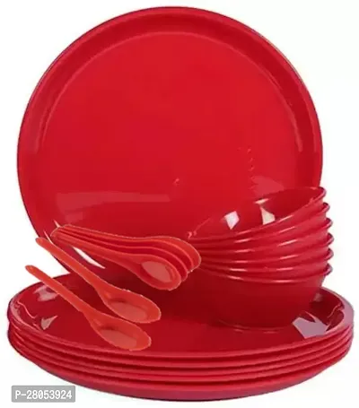 Anushi****18 PCS Colour FUll Dinner Set | 6 Plates + 6 Bowls +6 spoon| Microwave Safe | Dishwasher Safe | for Heating  Serving | for Breakfast, Lunch, Dinner (Red))