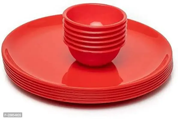 Anushi**Dinner Set 18 Pcs | 6 Plates + 6 Spoon+ 6 Bowls | Microwave Safe | Dishwasher Safe | for Heating  Serving | for Breakfast, Lunch, Dinner (Red)-thumb0