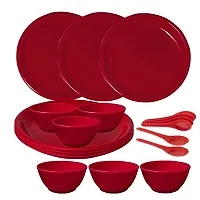 Anushi**Dinner Set 18 Pcs | 6 Plates + 6 Spoon+ 6 Bowls | Microwave Safe | Dishwasher Safe | for Heating  Serving | for Breakfast, Lunch, Dinner (Red)-thumb3