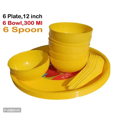 Anushi**Plastic Colour Full Dinner Set Microwave Safe  Unbreakable Round Dinner Set (6 Plates  6 Bowls 6 Spoon - 18 Pieces)