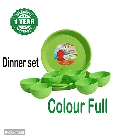 Anushi**microwave Safe Unbreakable Round Dinner Set of 6 Big Plates 12 Inches and 6 Katori  6 Spoon Set, Made in India (Set of 18)-thumb0