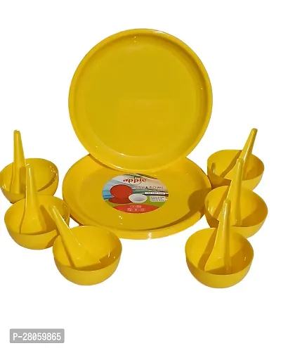 Anushi**Microwave Safe Unbreakable Round Dinner Set 6 Big Plates , 6 Bowl,6 Spoon  18 Pcs Katori, Made in India Set of 18 (Green) (Yellow)
