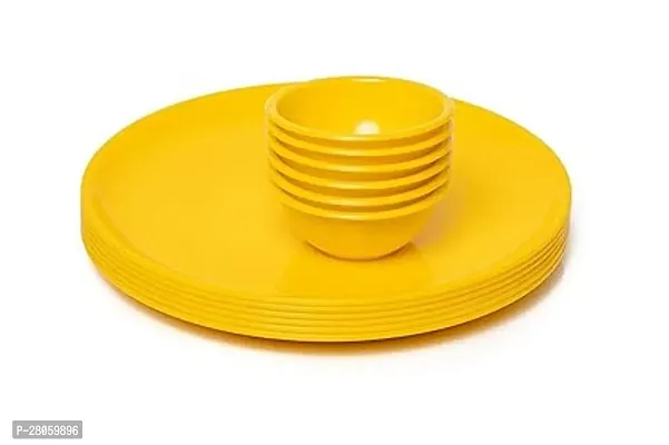Colour Full Dinner Set 18 PCS Plastic Unbreakable Round Microwave Safe Full Dinner Plates (Yellow) - Set of 6 Plates and 6 Bowls 6 Spoon-thumb0