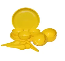 Colour Full Dinner Set 18 PCS Plastic Unbreakable Round Microwave Safe Full Dinner Plates (Yellow) - Set of 6 Plates and 6 Bowls 6 Spoon-thumb2
