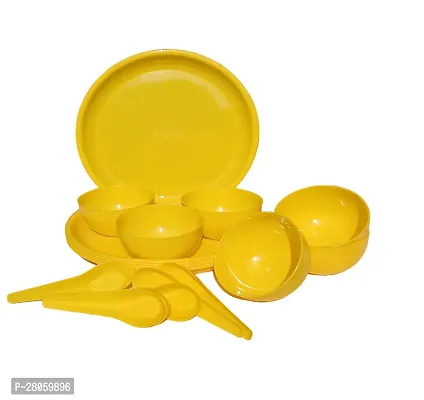 Colour Full Dinner Set 18 PCS Plastic Unbreakable Round Microwave Safe Full Dinner Plates (Yellow) - Set of 6 Plates and 6 Bowls 6 Spoon-thumb3