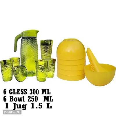 Plastics 1 Water Jug With 6 Glass Set And 6 Bowl With 6 Spoon-thumb0