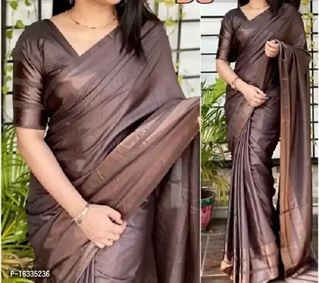 Stylish Art Silk Grey Solid Saree with Blouse piece-thumb0