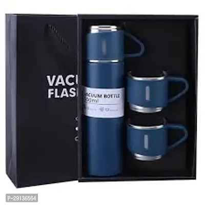 Stainless Steel Vacuum Flask Leakproof Bottle with 3 Steel Cups-thumb0