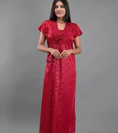 Women Night Dress Satin Maxi Nighty Night Dress Without Inner