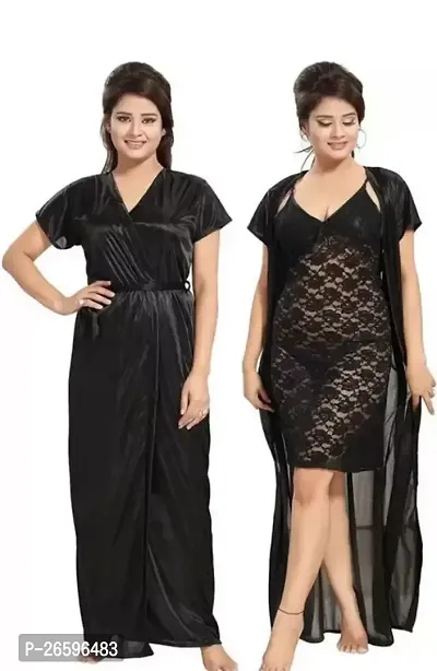 Women Night Dress Satin Maxi Nighty Night Dress With Inner Set Of 2-thumb0