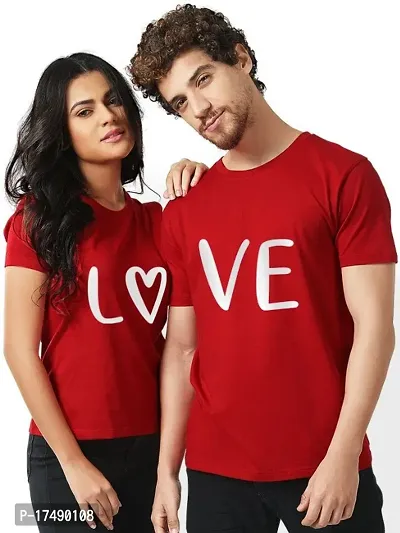 Love Heart Couple T-Shirt Red (SIZE; Men-L, Women-L)
