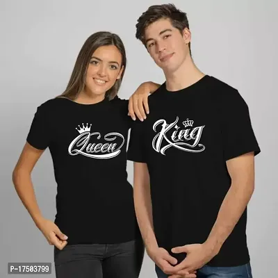 King Queen Couple Black T-Shirt (Size: Men-M / Women-M)-thumb0