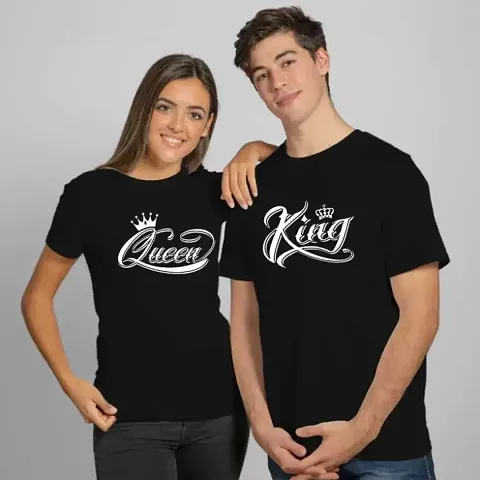 King Queen Couple Black T-Shirt (Size: Men-M / Women-M)