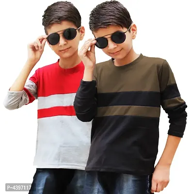 Stylish Multicoloured Cotton T-Shirt For Boys (Combo Of 2)-thumb0