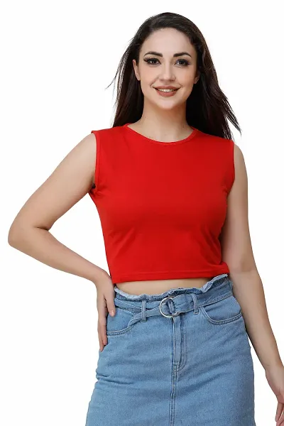 Sleeveless Round Neck Crop Length Solid Tops Collection