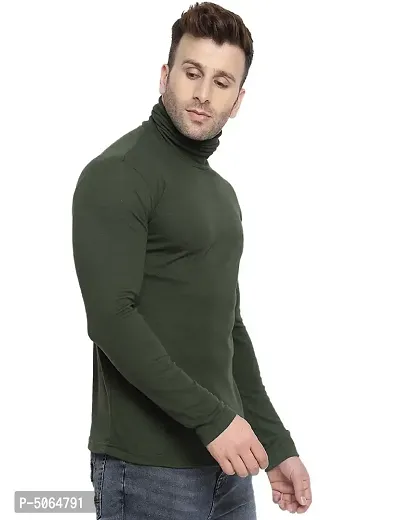 Men's Green Cotton Solid High Neck Tees-thumb2