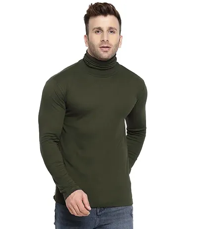 Men's Cotton Solid High Neck T Shirt
