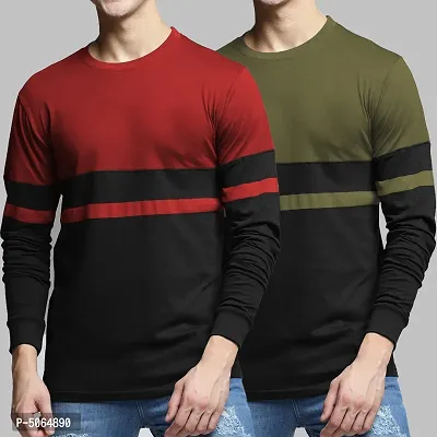 Offers Set Of 2 Color Block Tshirts For Men-thumb0