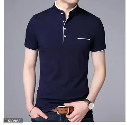 Mandarin Collar Button T-Shirt For Men-thumb0