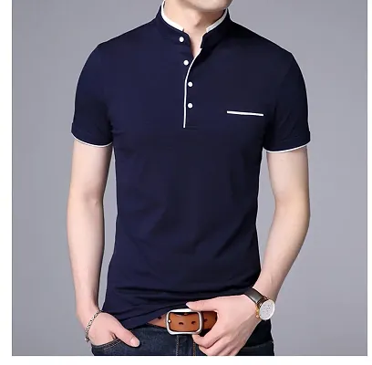 Mandarin Collar Button T-Shirt For Men