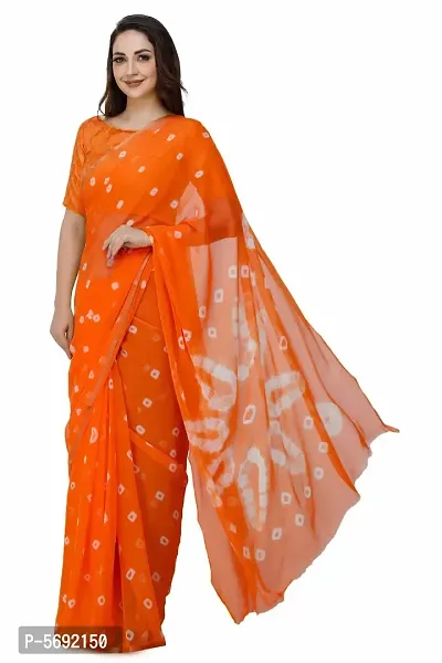 Orange Printed Chiffon Saree with Blouse Piece-thumb2