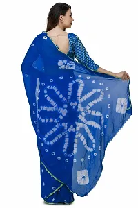 Blue Printed Chiffon Saree with Blouse Piece-thumb2