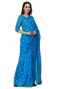 Blue Printed Chiffon Saree with Blouse Piece-thumb1