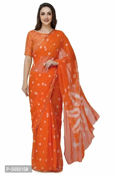Orange Printed Chiffon Saree with Blouse Piece-thumb0