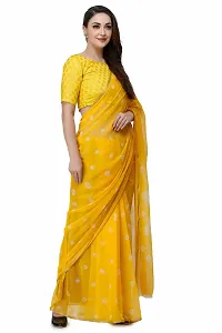 Yellow Printed Chiffon Saree with Blouse Piece-thumb1