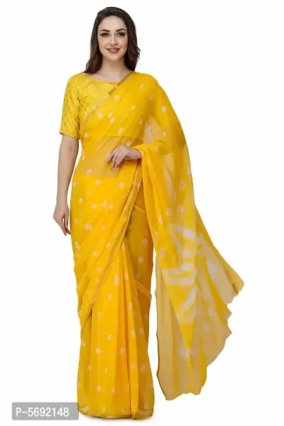 Yellow Printed Chiffon Saree with Blouse Piece