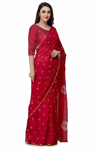 Red Printed Chiffon Saree with Blouse Piece-thumb1