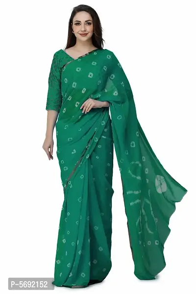 Green Printed Chiffon Saree with Blouse Piece