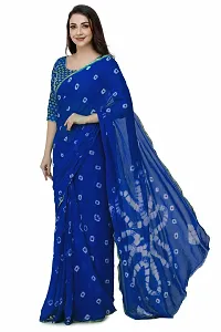 Blue Printed Chiffon Saree with Blouse Piece-thumb1