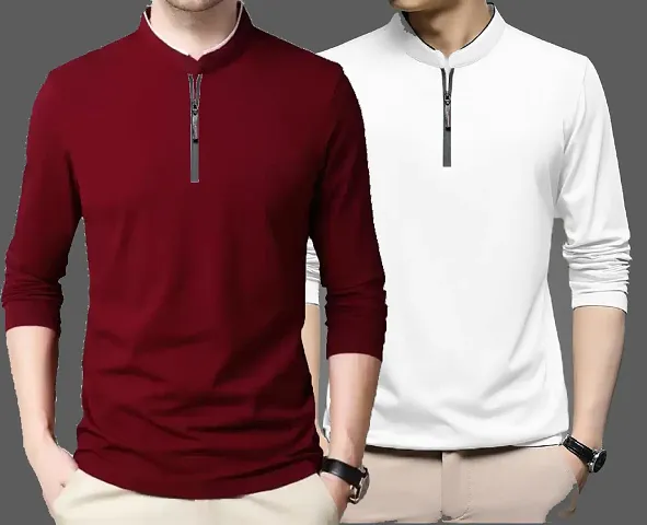 Stylish Slim Fit Full Sleeves Multicolored Solid  Mens Tees Combo (Pack of 2)