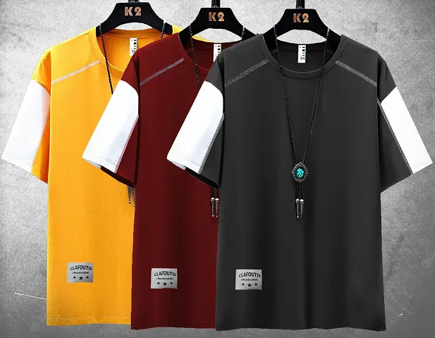 Stylish Multicolored Short-sleeve Round Neck Blocked Tees for Men Combo (Pack of 3)