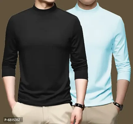 Reliable Multicoloured Polyester Solid High Neck Tees For Men-thumb0