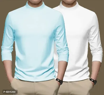 Reliable Multicoloured Polyester Solid High Neck Tees For Men-thumb0