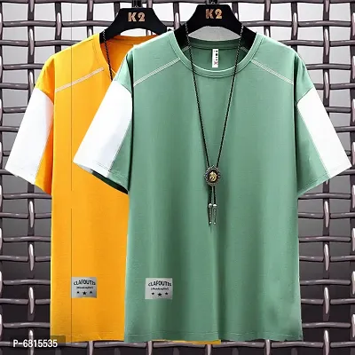 Reliable Multicoloured Polyester Colourblocked Round Neck Tees For Men