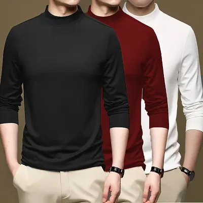Trendy Polyester Sports Wear Turtle Neck T-Shirt For Men Pack Of 3
